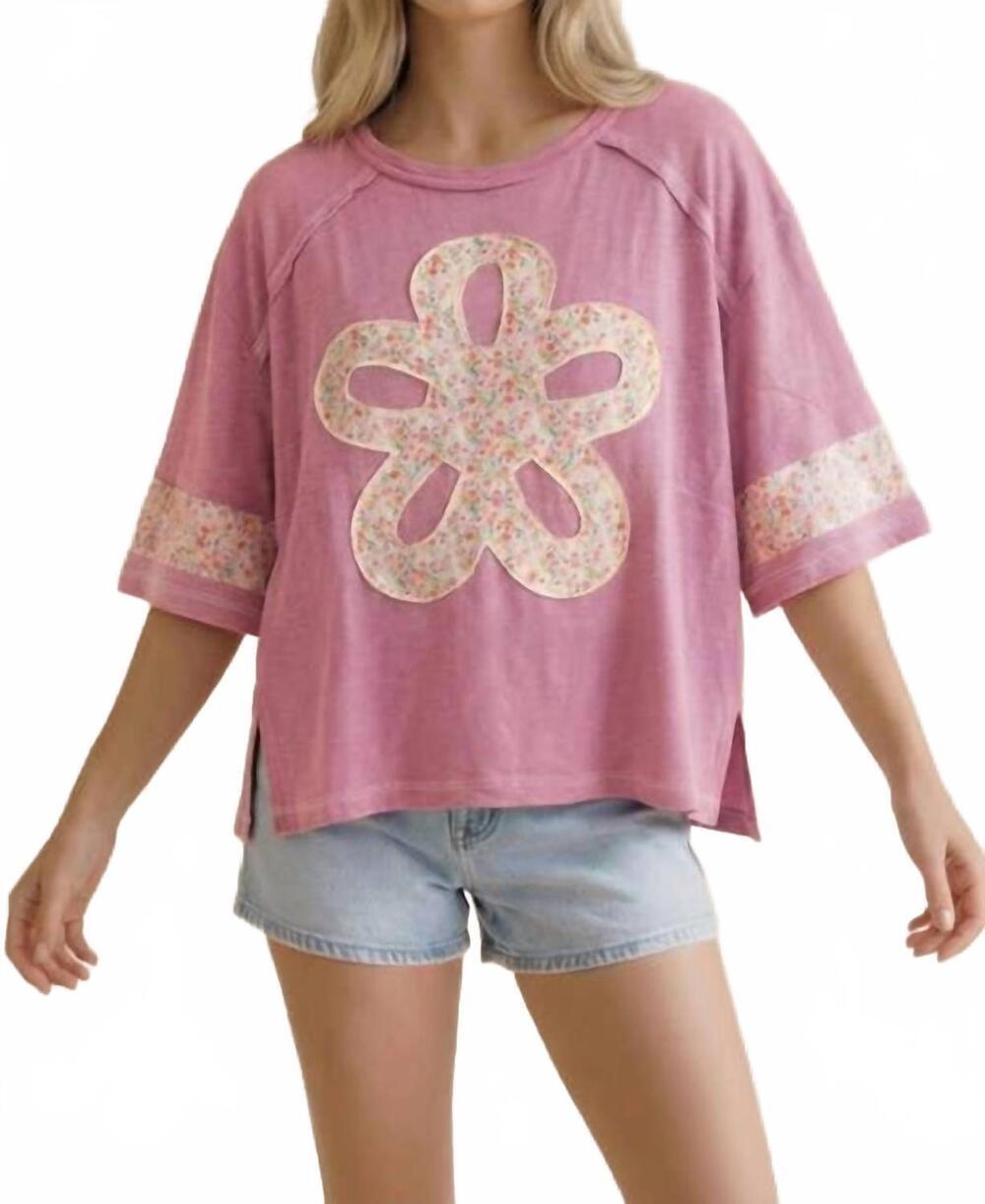 NEW HAPTICS flower patch color block loose fit top in dusty pink